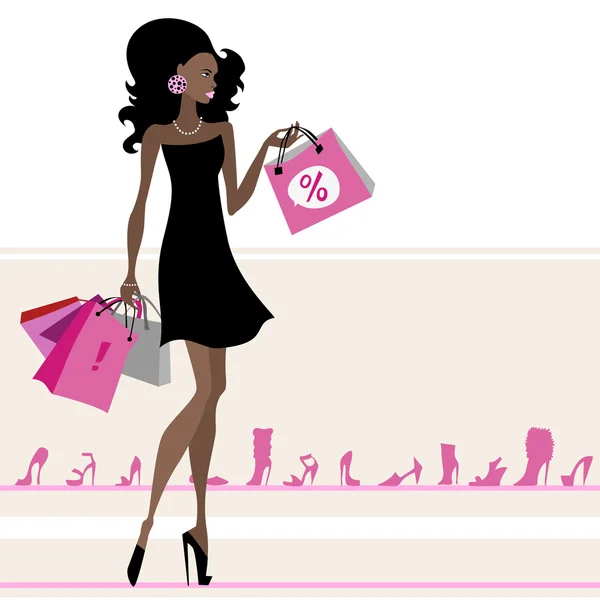 Mulher com sacos de compras. —  Vetores de Stock