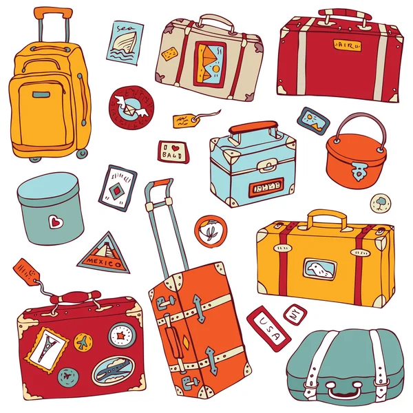 Conjunto de maletas vintage. Ilustración del vector de viaje . — Vector de stock