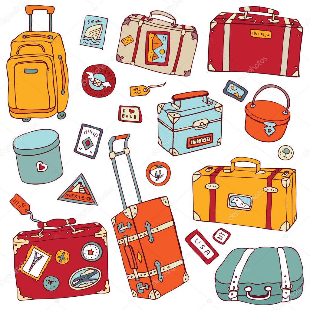 ビンテージ スーツケースを設定します。旅行ベクトル イラスト