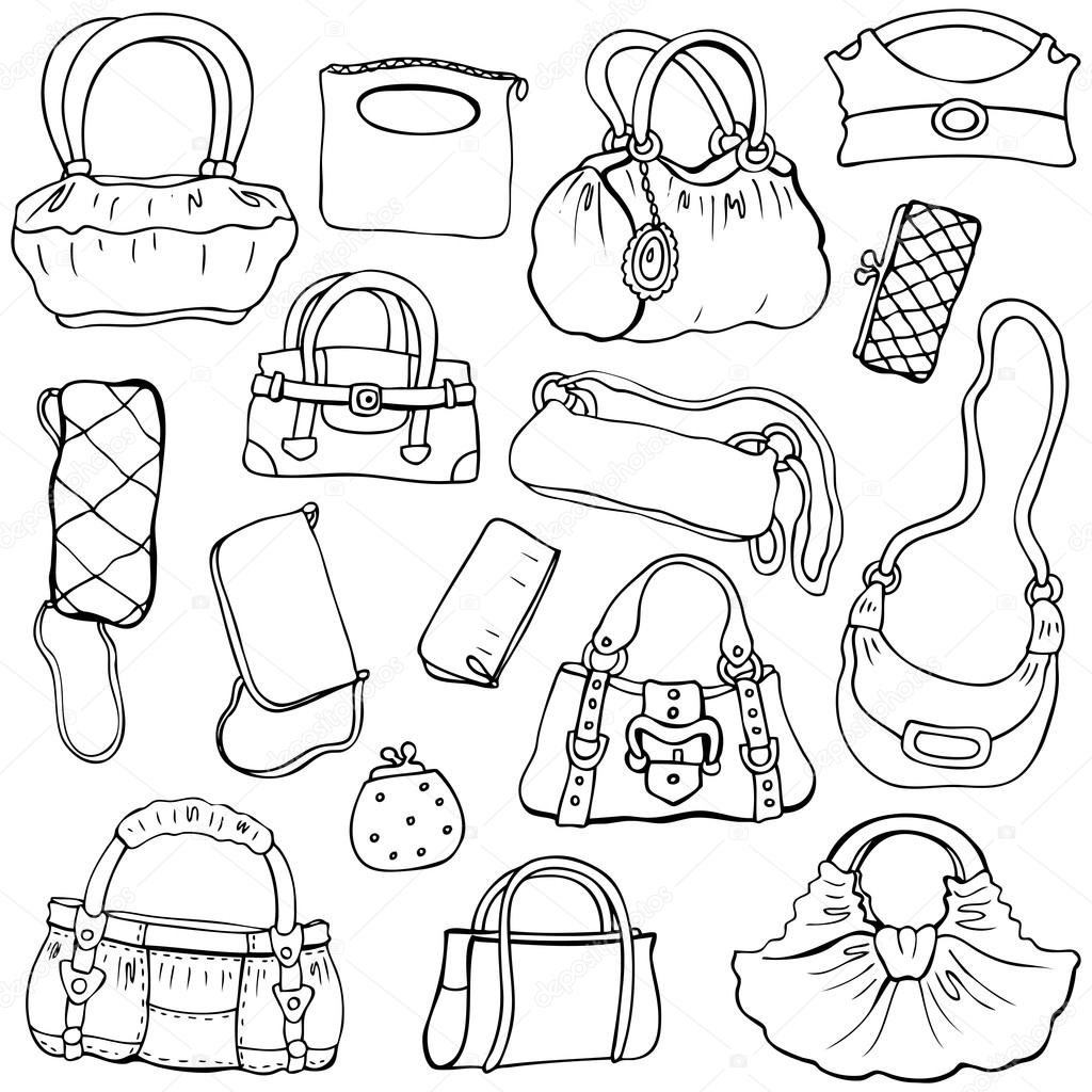 Women's handbags. Hand drawn Vector Set 2