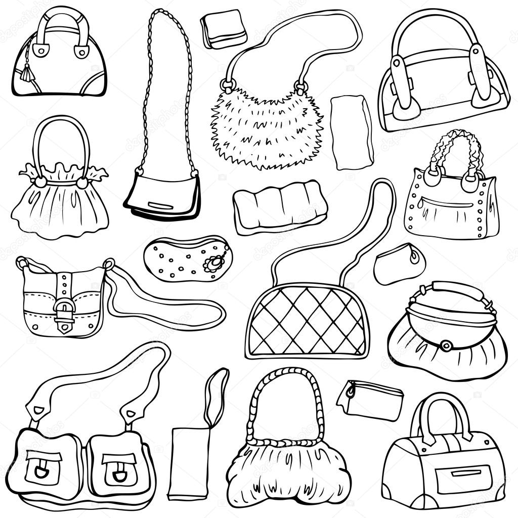 Women's handbags. Hand drawn Vector Set 1.