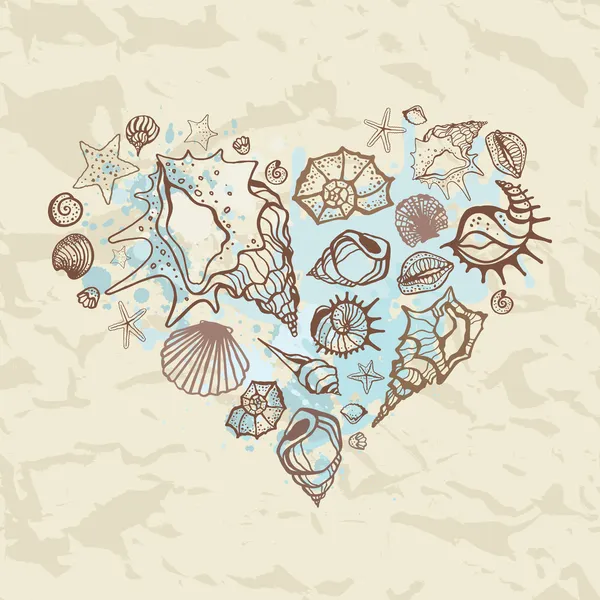 貝殻の心。手描き下ろしイラスト — ストックベクタ