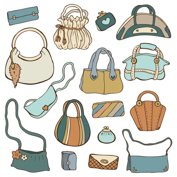 Women's handbags. Hand drawn Vector Set — Stock Vector