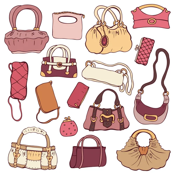 Bolsos de mujer. Set de vectores dibujados a mano — Vector de stock