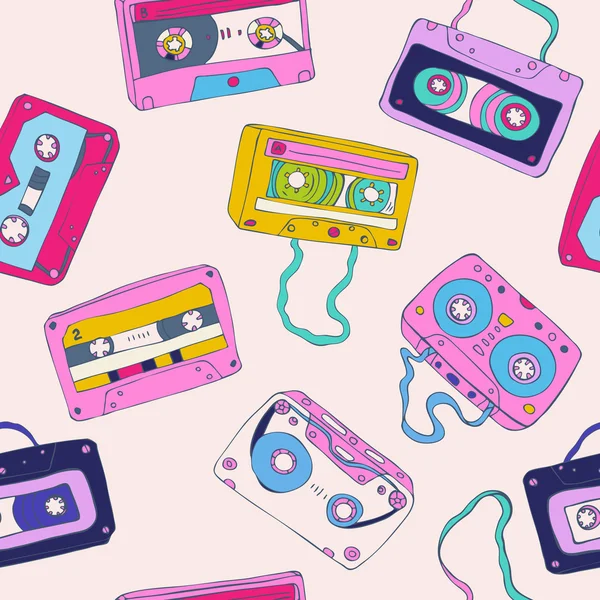 Seamless pattern of retro cassette tapes — Stock Vector