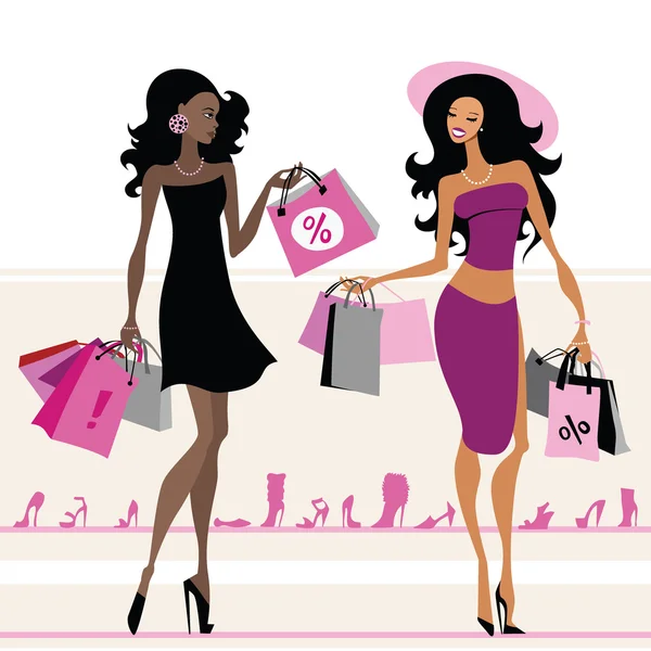 Mujer Shopping Bolsas — Vector de stock