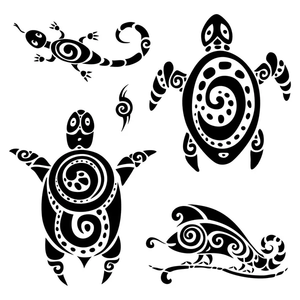 Turtle. Tribal tattoo set. — Stock Vector