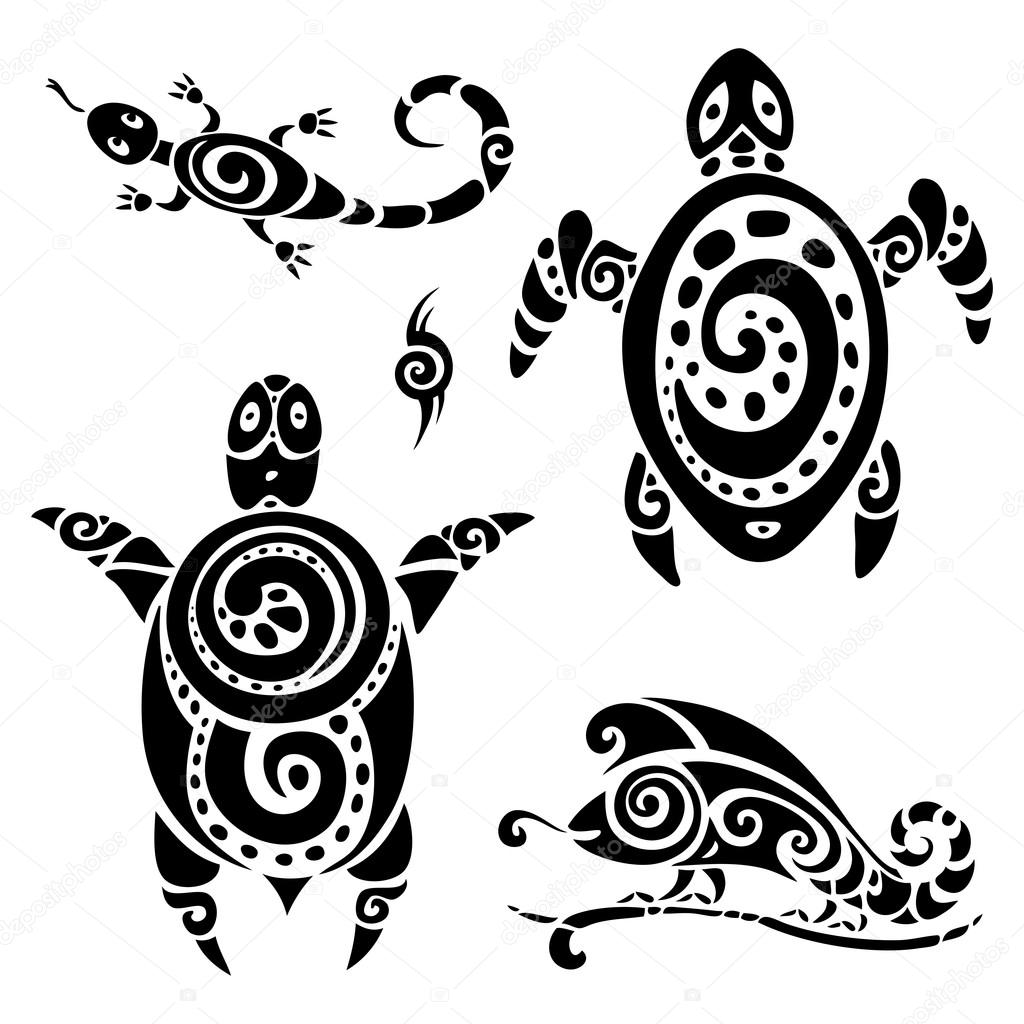 Turtle. Tribal tattoo set.