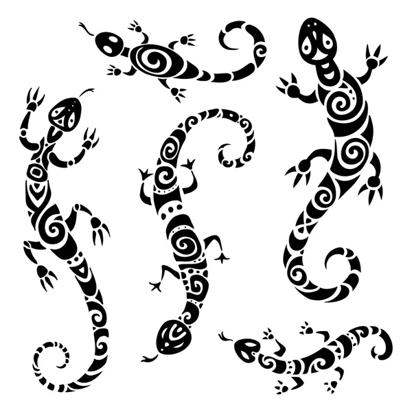 Lagarto. Tribal tatuaje conjunto . — Vector de stock