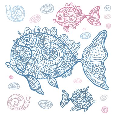 Sea Fish set. Hand drawn vector illustration. clipart