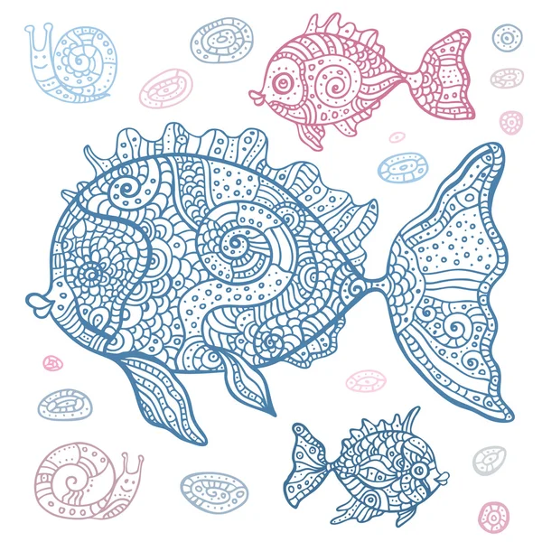 海の魚を設定します。手描き下ろしベクトル イラスト. — ストックベクタ