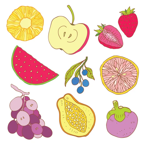 Conjunto de frutas tropicales. — Vector de stock