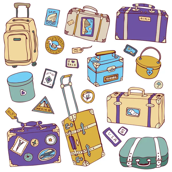 Ensemble de valises vintage. Illustration vectorielle de voyage . — Image vectorielle