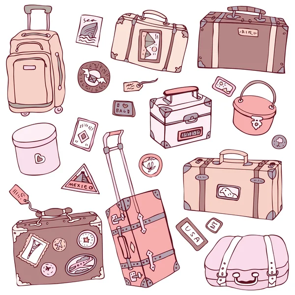 Vector Collection of vintage suitcases. — Stock Vector