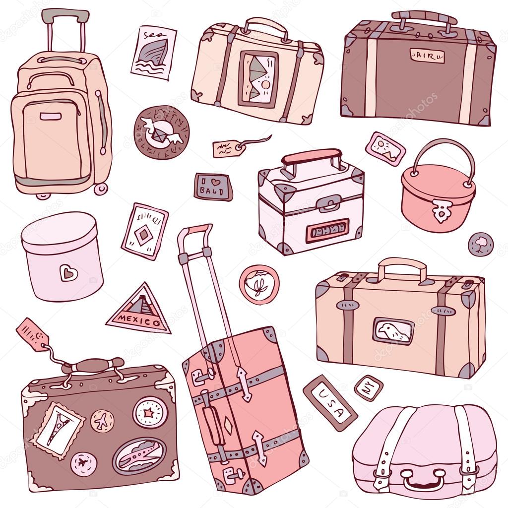 Vector Collection of vintage suitcases.