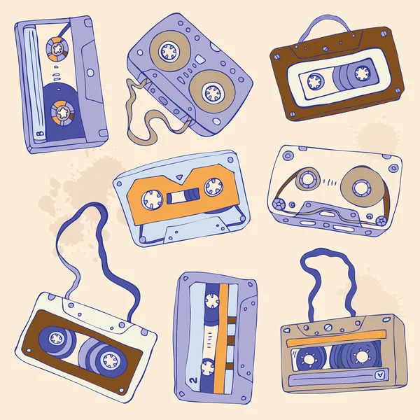 Conjunto de cintas de casete retro — Vector de stock