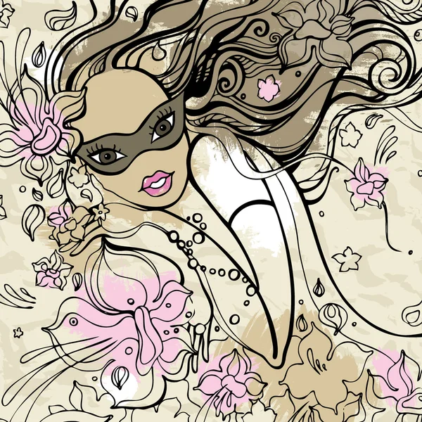 Belle femme avec masque de carnaval . — Image vectorielle