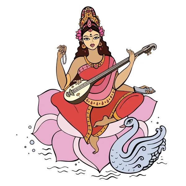 Diosa hindú Saraswati . — Archivo Imágenes Vectoriales