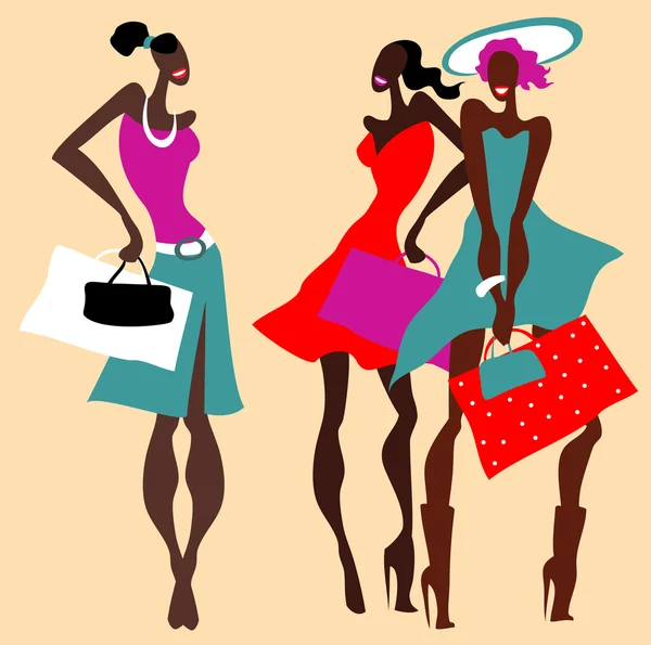 Hermoso retro mujeres de moda conjunto . — Vector de stock