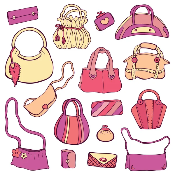 Bolsos de mujer. Set de vectores dibujados a mano — Vector de stock