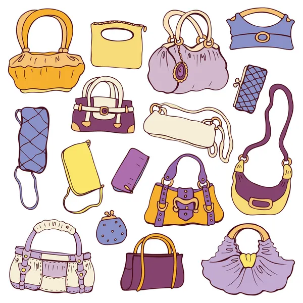 Bolsos de mujer. Set de vectores dibujados a mano — Vector de stock