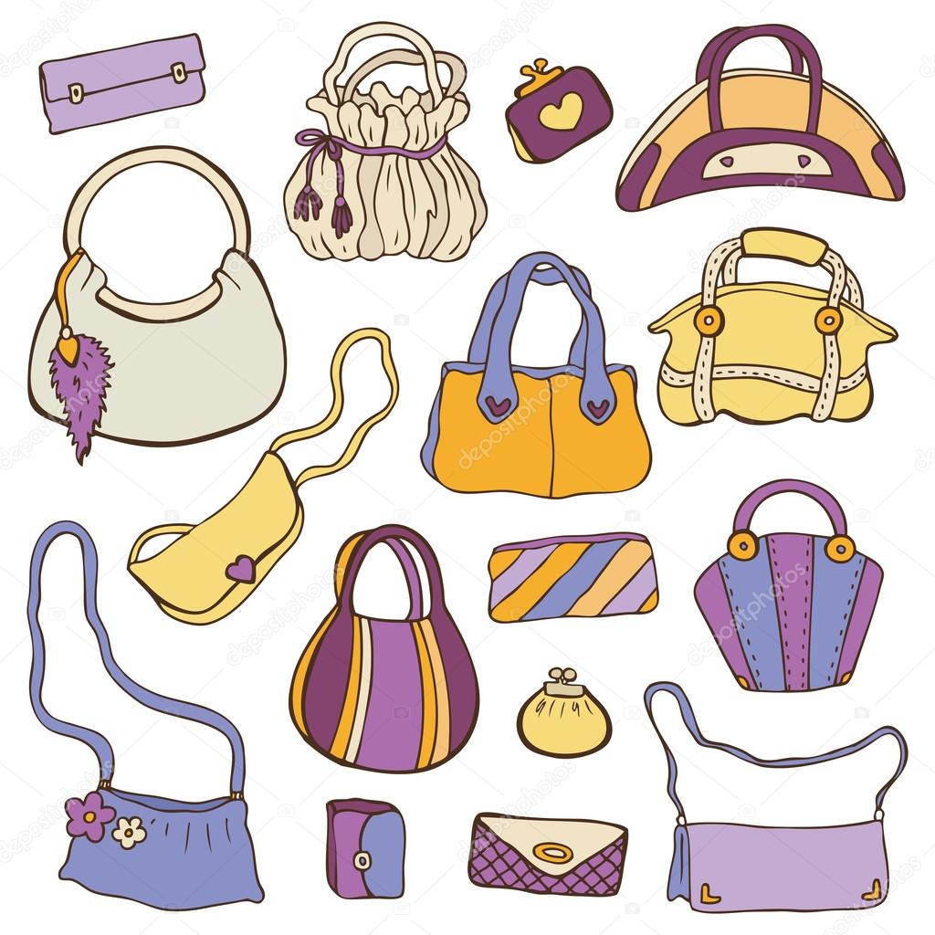 Women's handbags. Hand drawn Vector Set