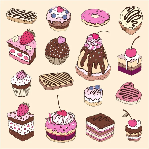 Verzameling van cute cake. — Stockvector