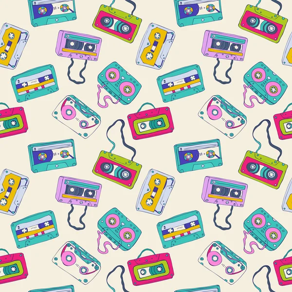 Seamless pattern of retro cassette tapes — Stock Vector