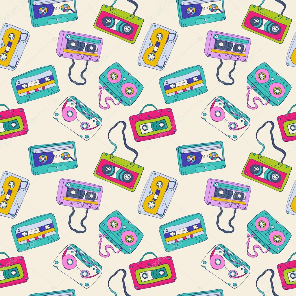Seamless pattern of retro cassette tapes