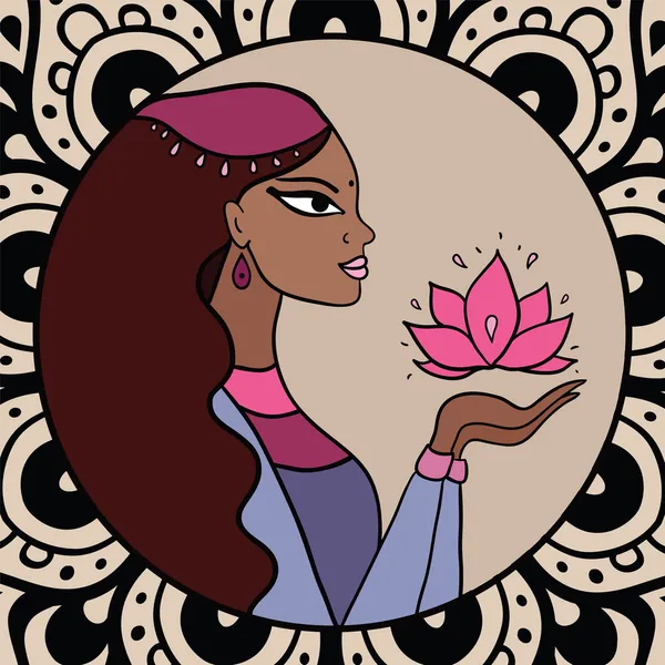 Ινδική γυναίκα με lotus. — Διανυσματικό Αρχείο