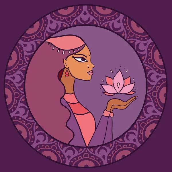 Femme indienne avec lotus . — Image vectorielle