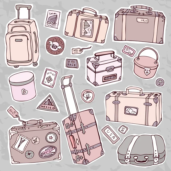 Ensemble de valises vintage. Illustration vectorielle de voyage . — Image vectorielle