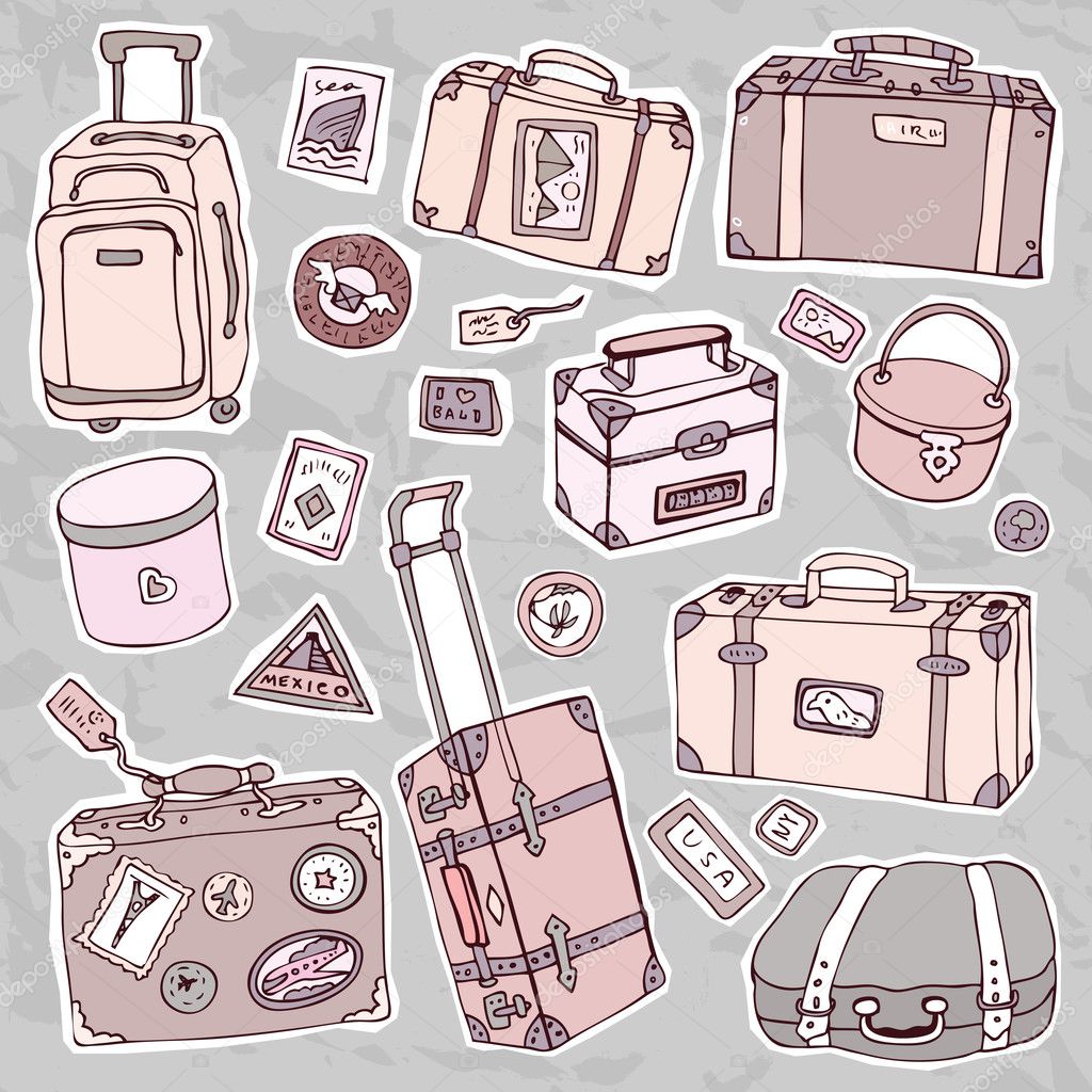 Vintage suitcases set. Travel Vector illustration.