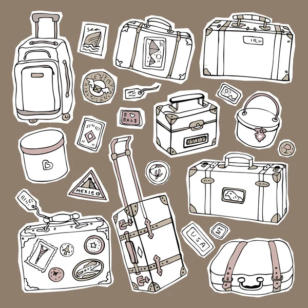 Vintage suitcases set. Travel Vector illustration. — Stock Vector