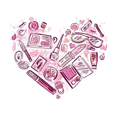 Heart of Makeup products set. clipart