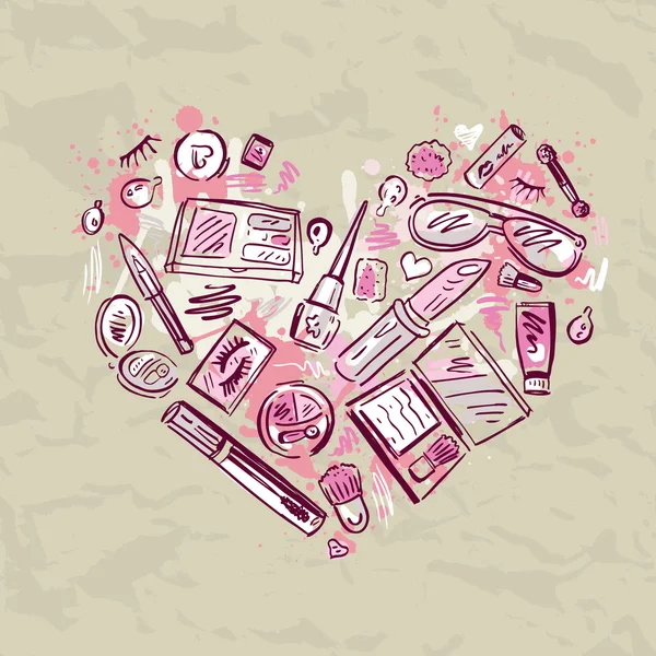 Conjunto de productos Heart of Makeup . — Archivo Imágenes Vectoriales