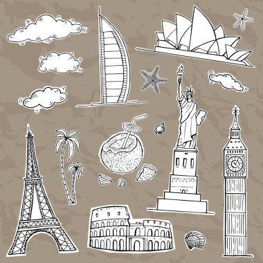 seyahat ve Turizm etiketleri koleksiyonu.