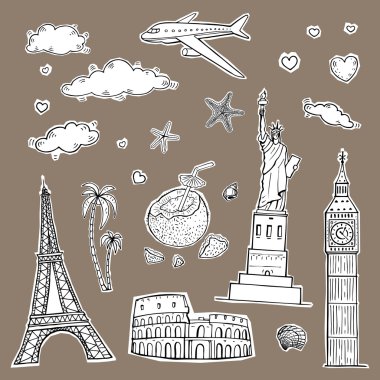 seyahat ve Turizm etiketleri koleksiyonu.