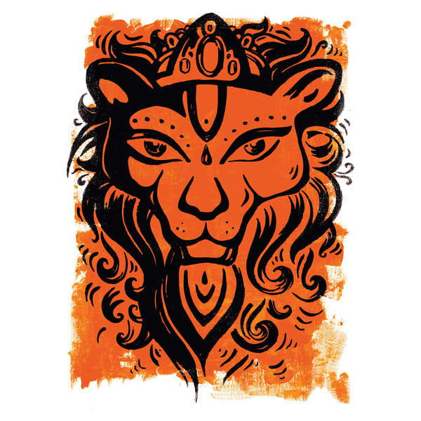 Lion head. Ethnic pattern.