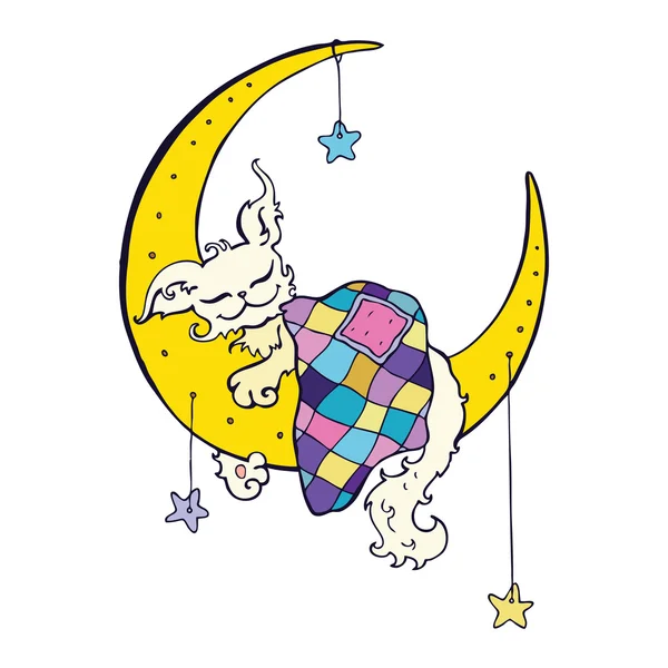 Niedlicher Hund schläft auf dem Mond. — Stockvektor
