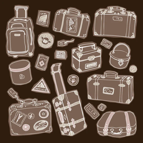Conjunto de maletas vintage. Ilustración del vector de viaje . — Archivo Imágenes Vectoriales
