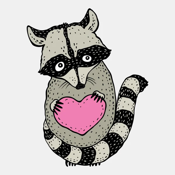 Raccoon carrying a heart. — Stock Vector