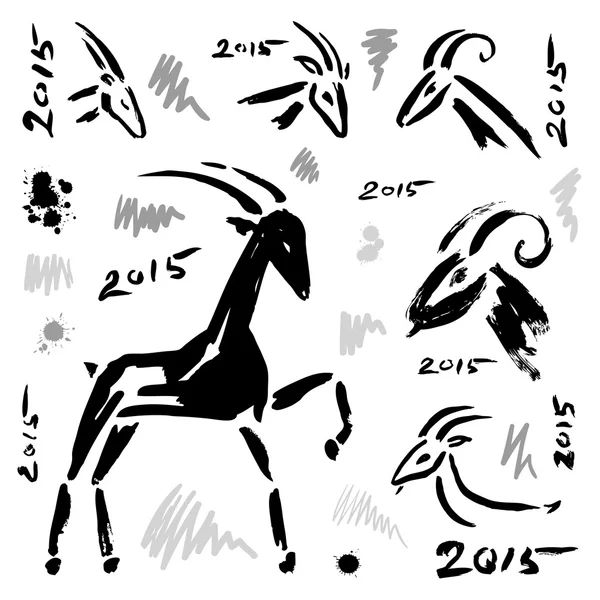 Keçi 2015 ayarlayın. Yeni yıl sembolü. — Stok Vektör