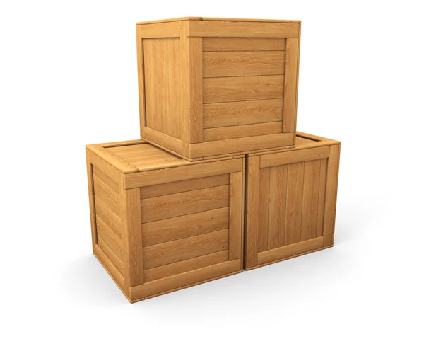 Drie houten kisten — Stockfoto