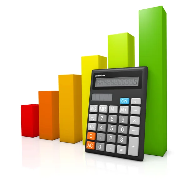 Miniräknare och röd till grön diagram diagram — Stockfoto