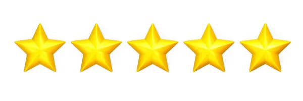 Five yellow stars in a row on white — Stock Photo, Image