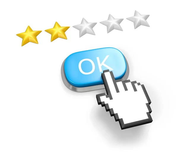 Two stars rating. Button OK and hand cursor. — Stock Photo, Image
