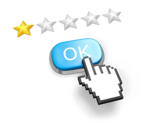 One stars rating. Button OK and hand cursor. — Stock Photo, Image