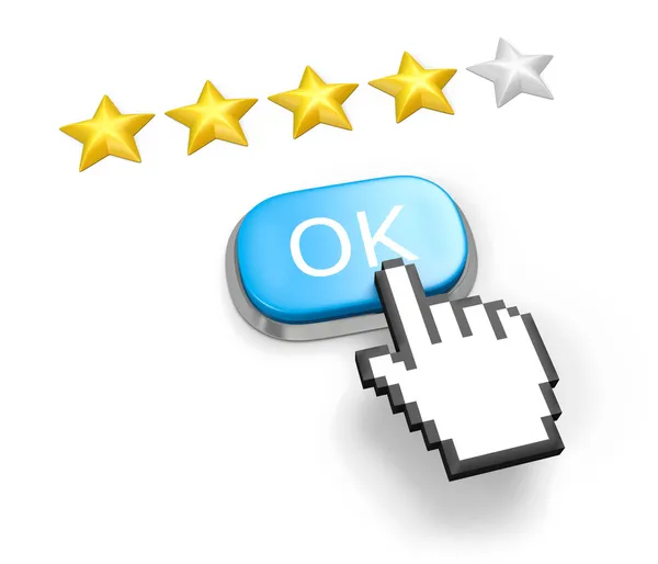 Four stars rating. Button OK and hand cursor. — Stock Photo, Image