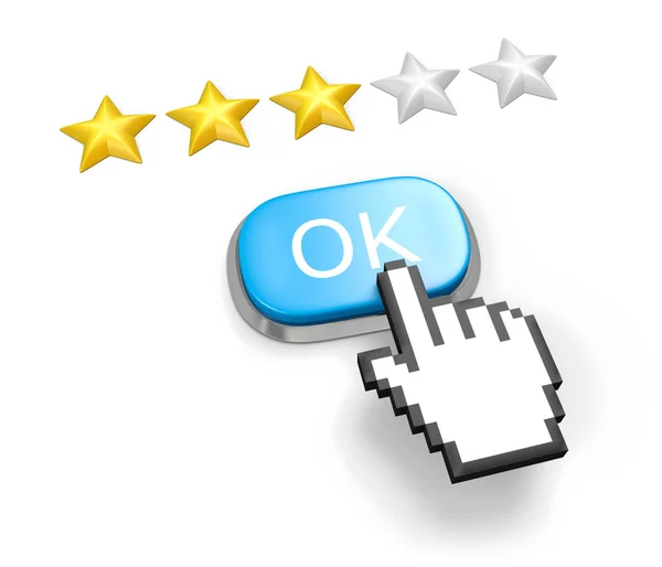 Three stars rating. Button OK and hand cursor. — Stock Photo, Image